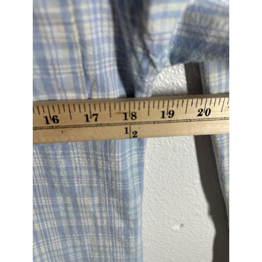 Texas Cotton Shirt Mens Small Blue Plaid Button Front Long Sleeve Casual‎ Summer - Picture 5 of 7